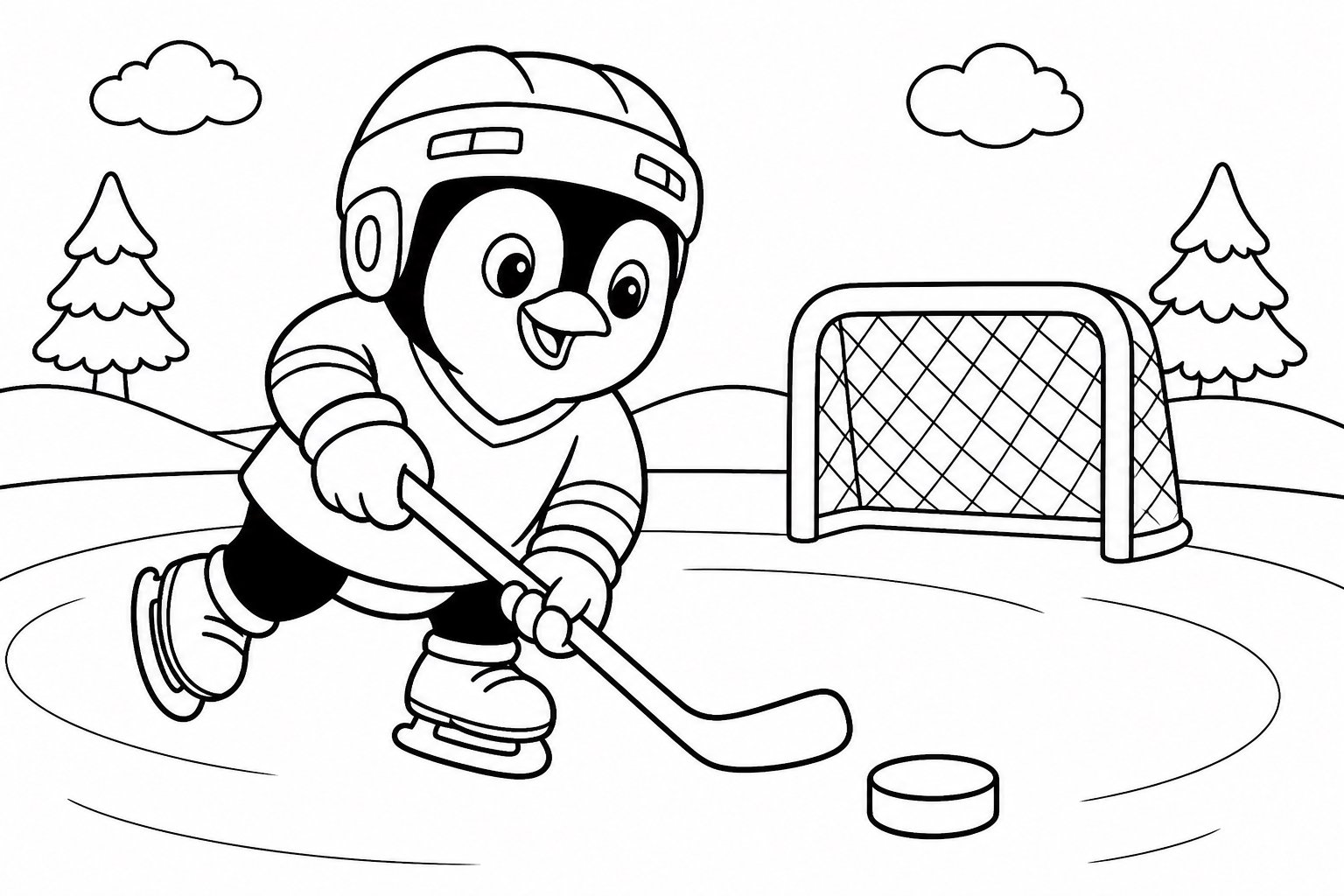 Petit pingouin jouant au hockey sur glace
