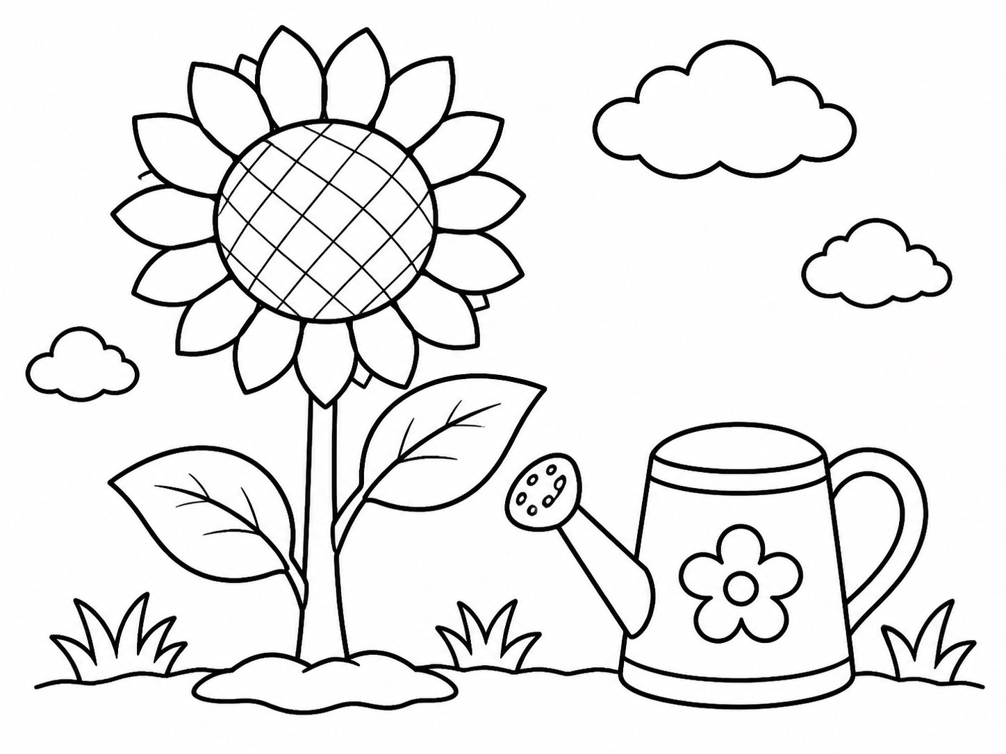Kleine Gießkanne neben einer Sonnenblume
