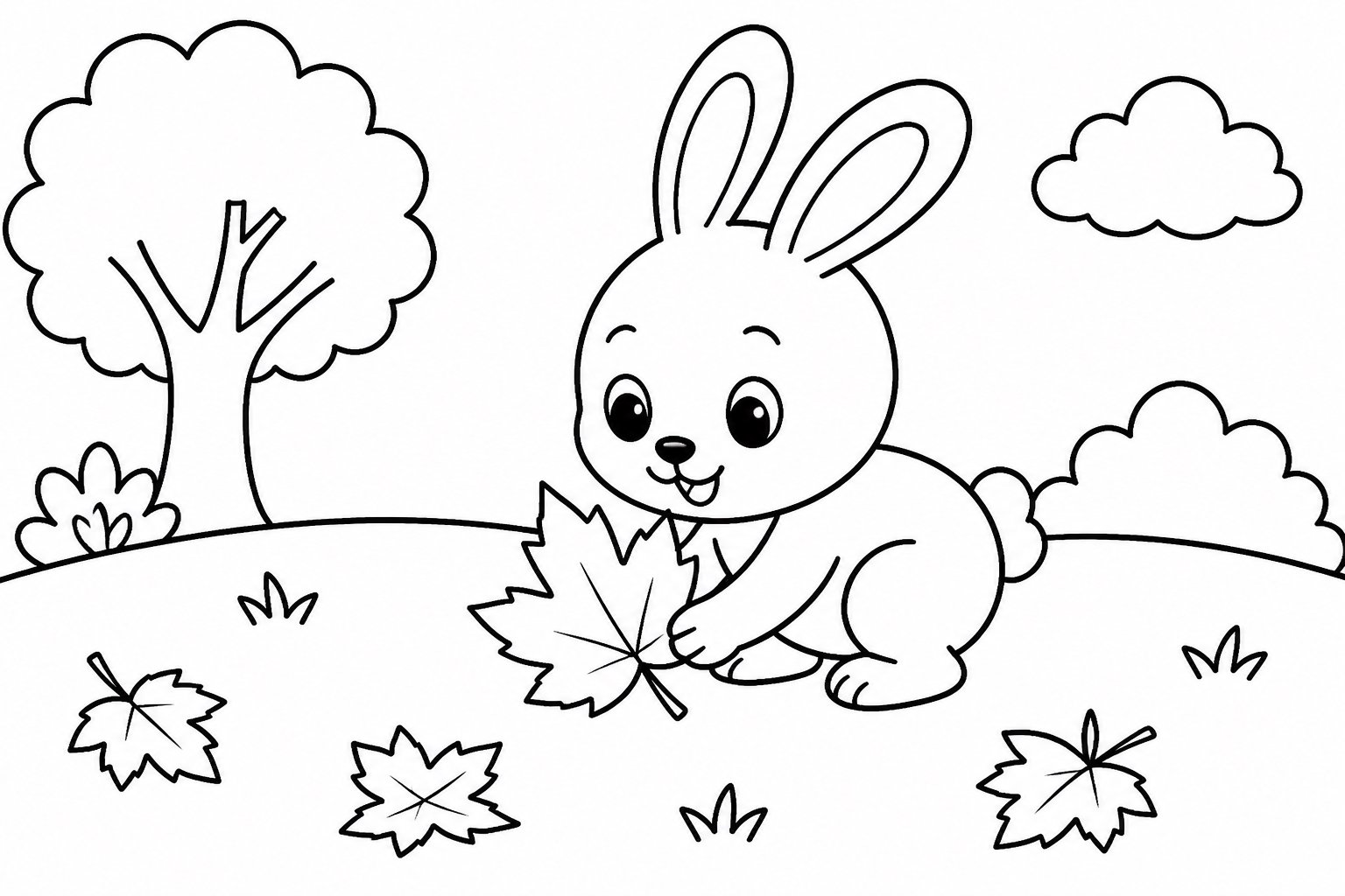 Petit lapin ramassant une feuille d’érable