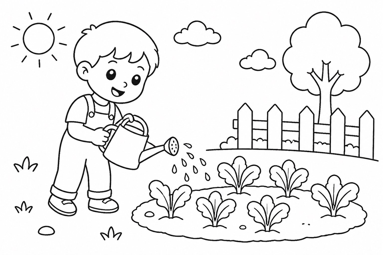 Enfant arrosant les plants de légumes