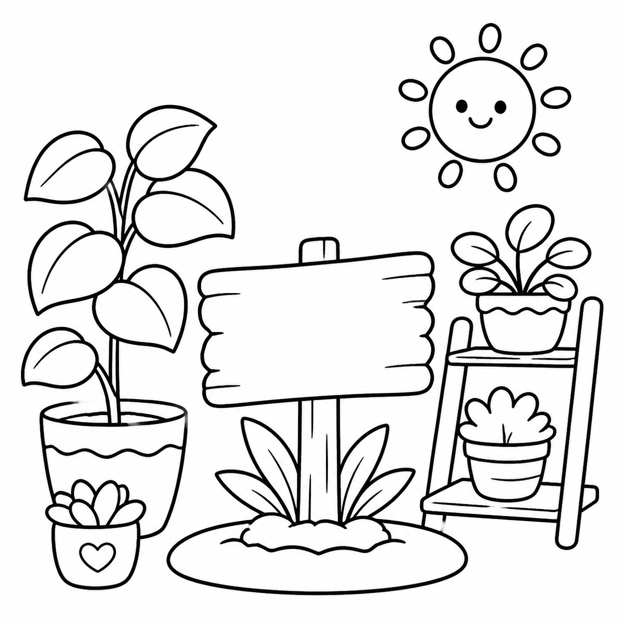 Petit panneau en bois dans le coin des plantes