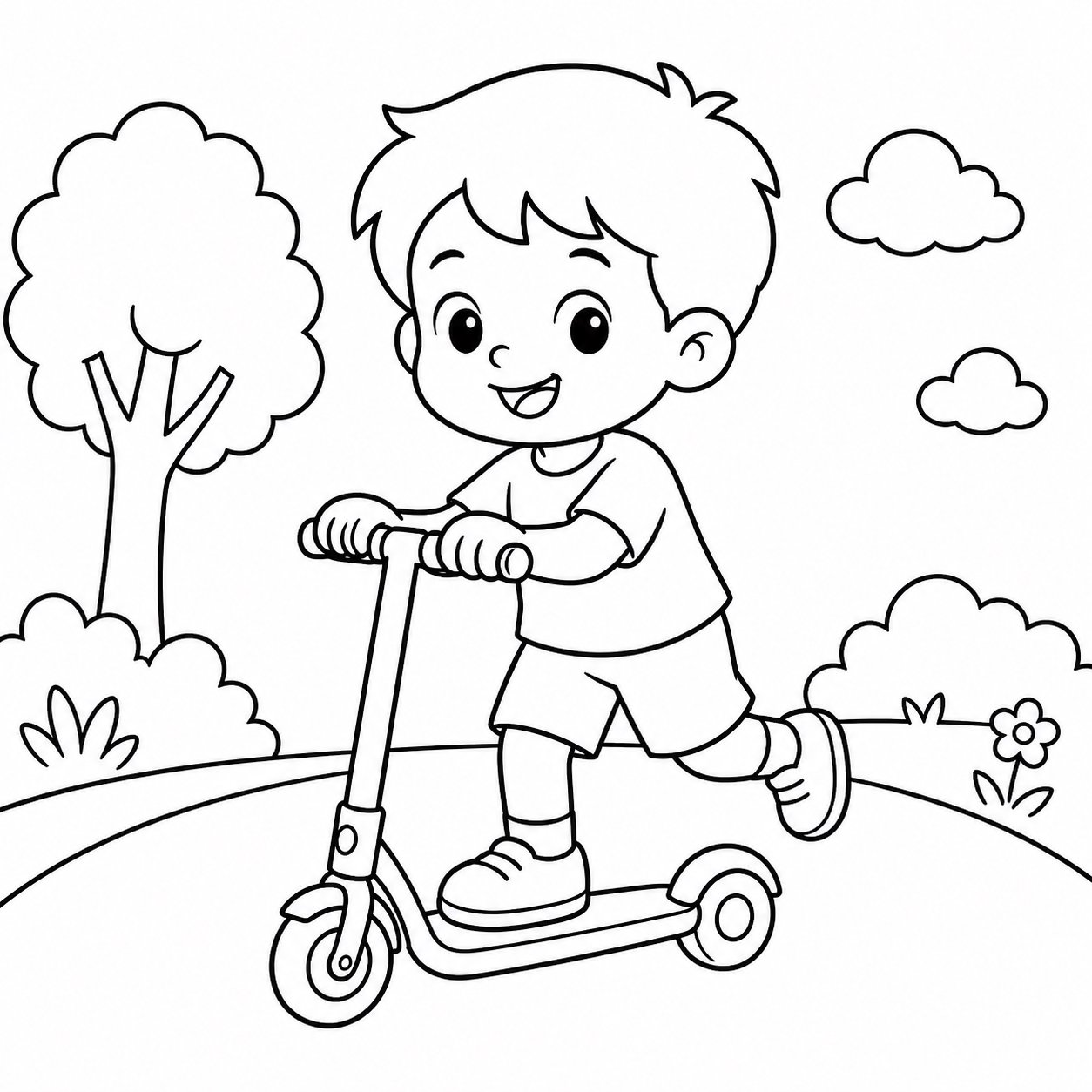 Enfants faisant de la trottinette