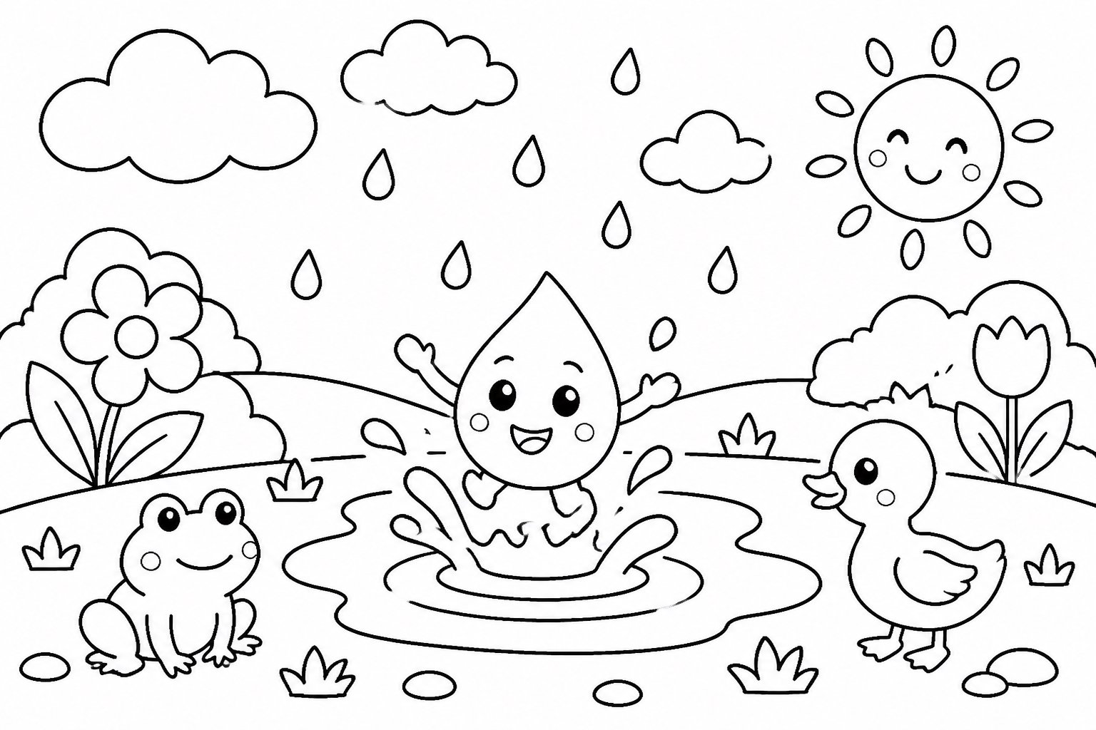 A gotinha de chuva pula em uma poça