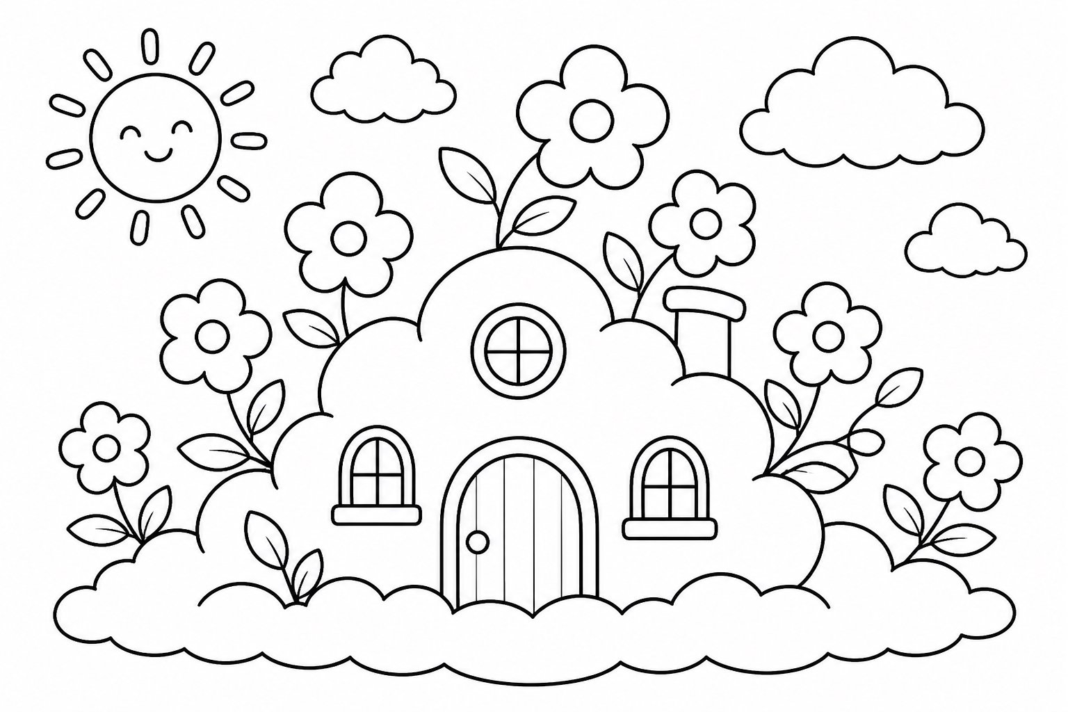 Del cottage de nubes crecen flores