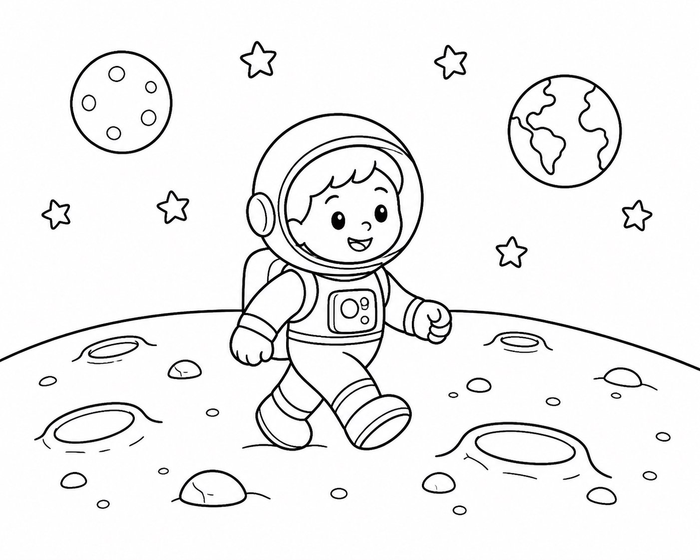 Pequeño astronauta caminando en la luna