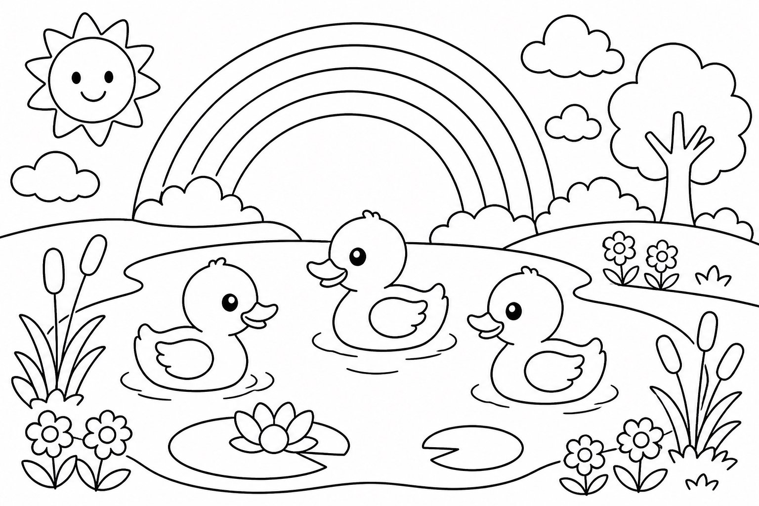 Le petit canard dans l’étang arc-en-ciel