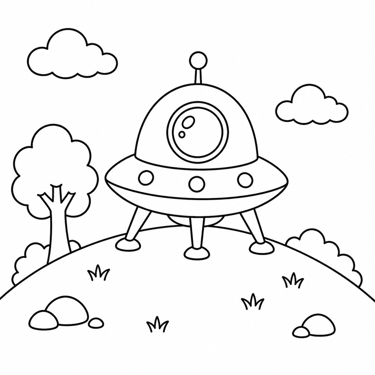 Космический корабль стоит на маленьком холме