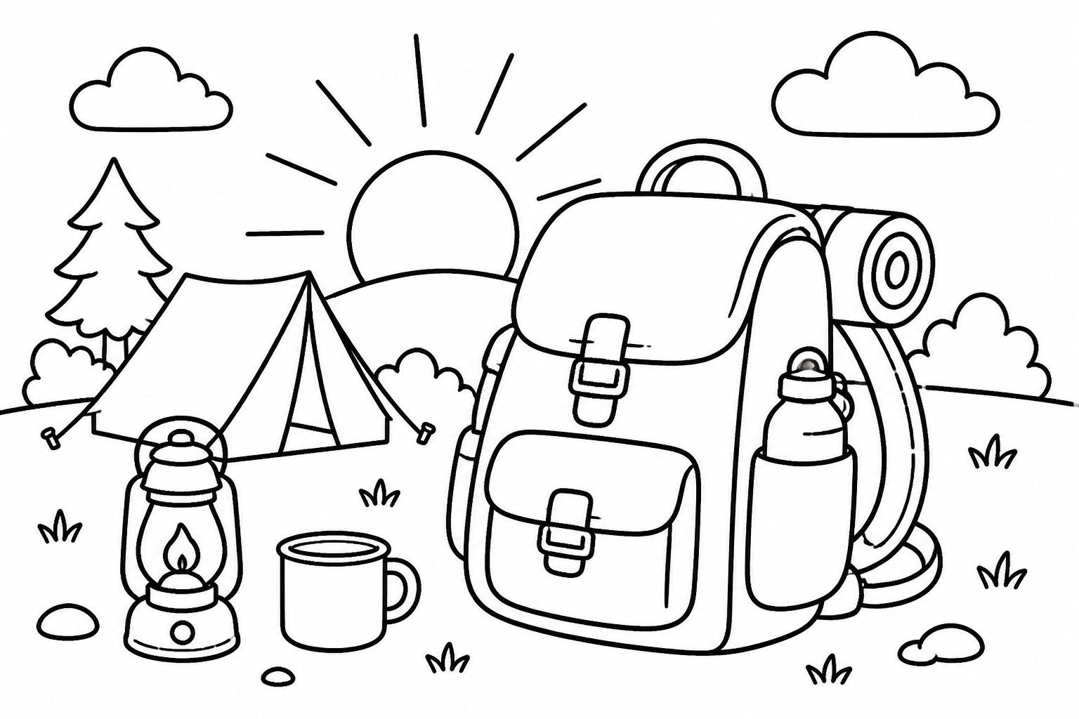 Mochila no acampamento ao amanhecer