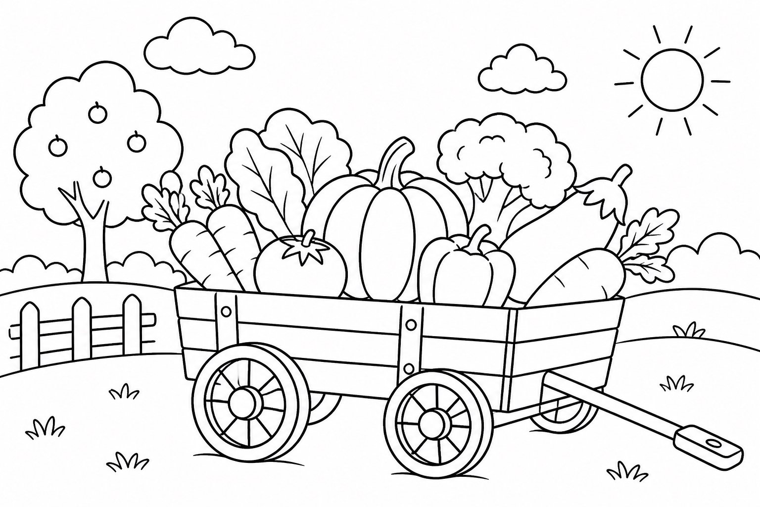 Pequeño carro de madera cargado de verduras
