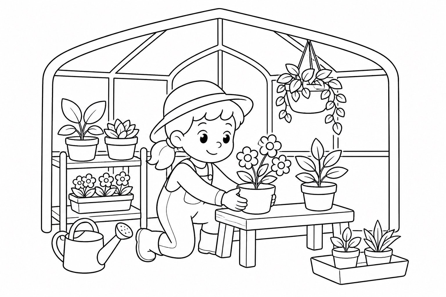 Pequeño horticultor preparando un invernadero