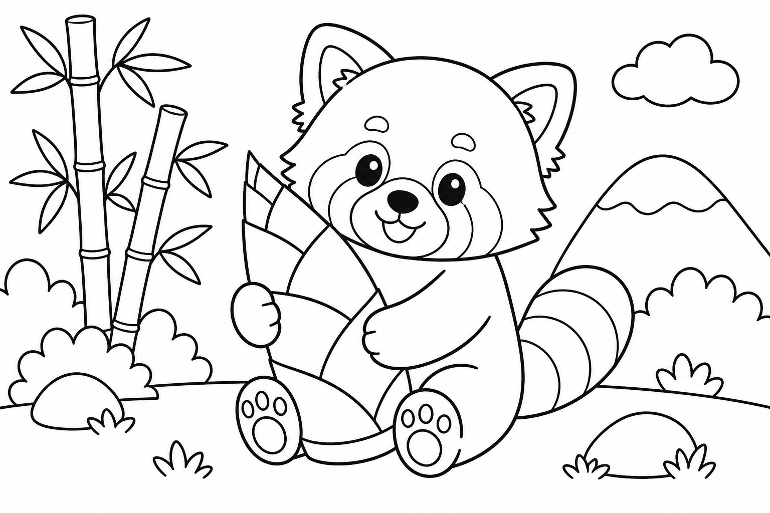Pequeño panda rojo abrazando brotes de bambú