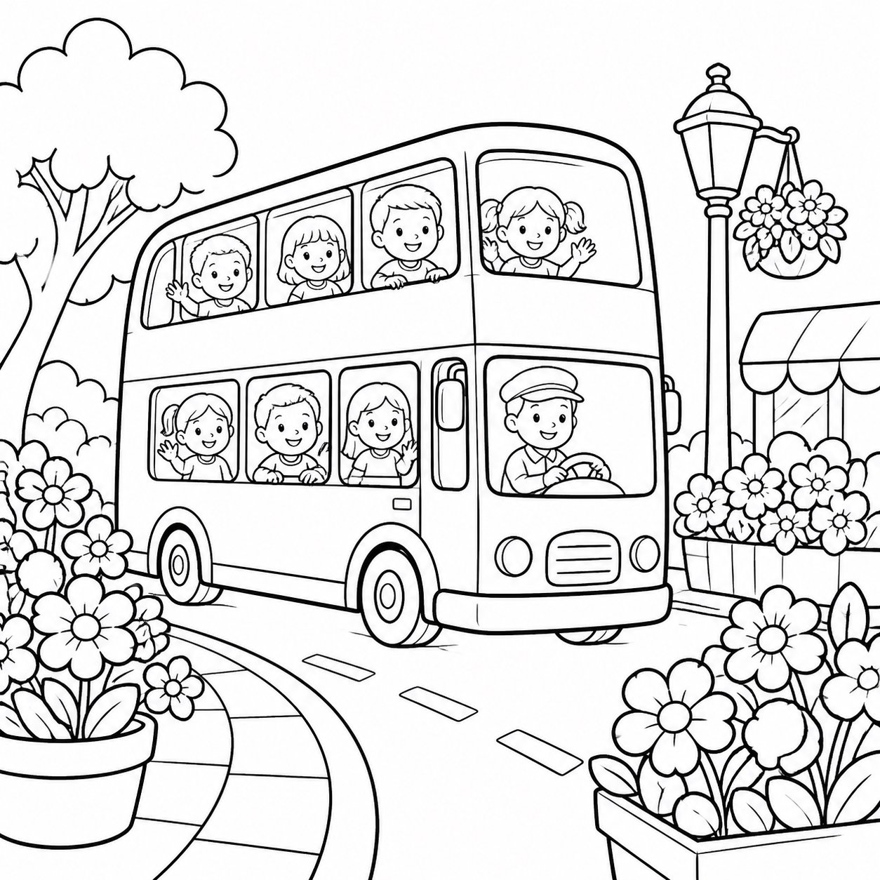 El autobús de dos pisos recorre la calle de las flores