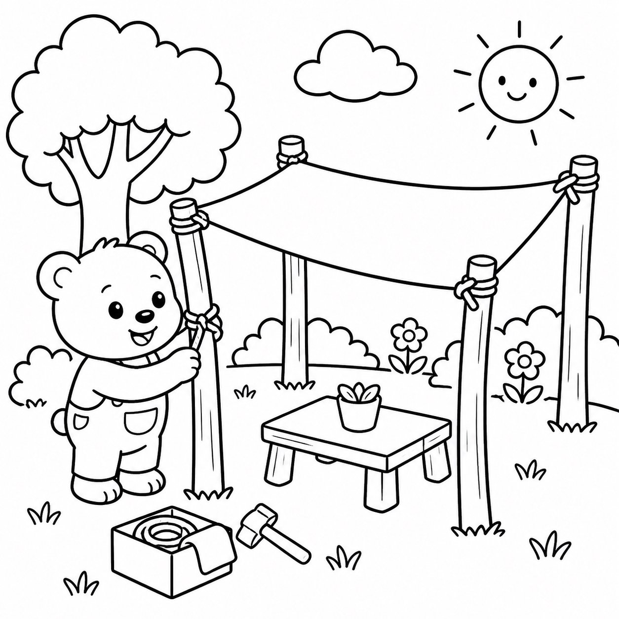 Ourson construisant un abri pare-soleil