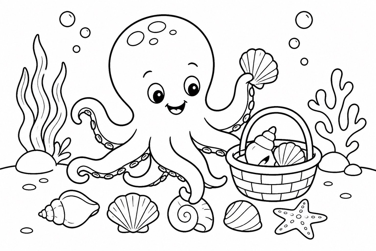 Oktopus ordnet Muscheln