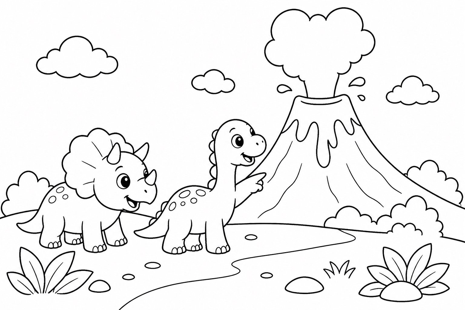 Bébé dinosaure visitant un volcan