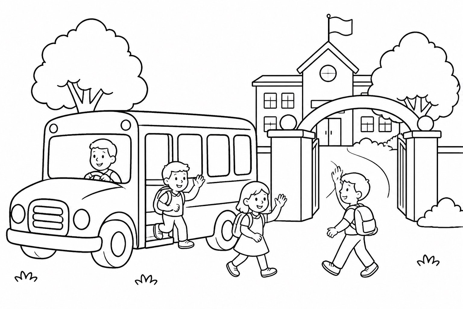 Bus scolaire garé à l’entrée de l’école