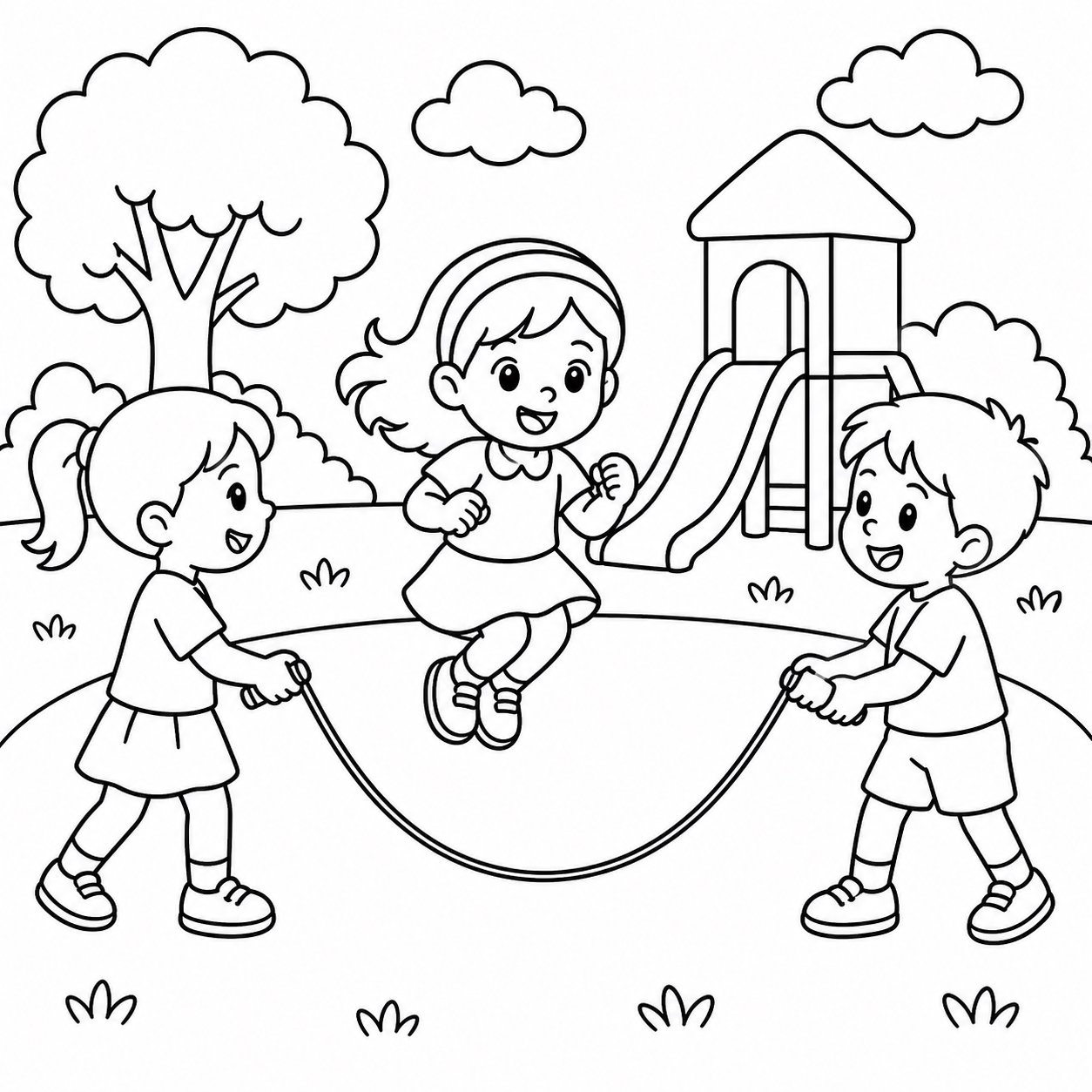 Jeu de corde à sauter dans la cour