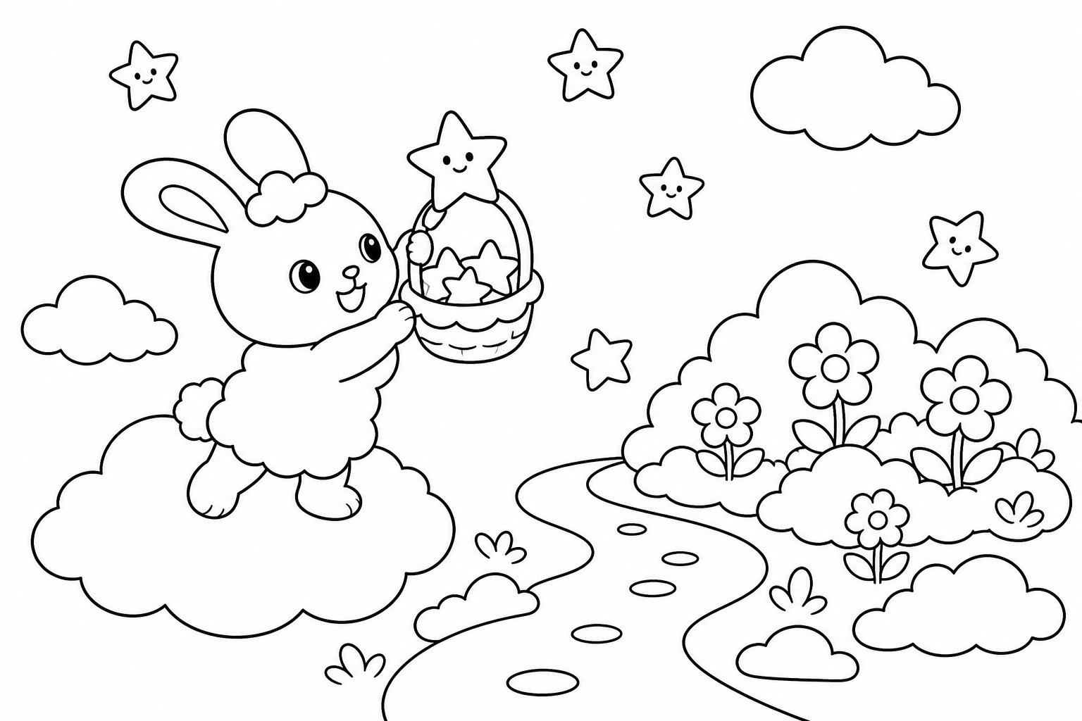 Le petit lapin nuage cueille des étoiles