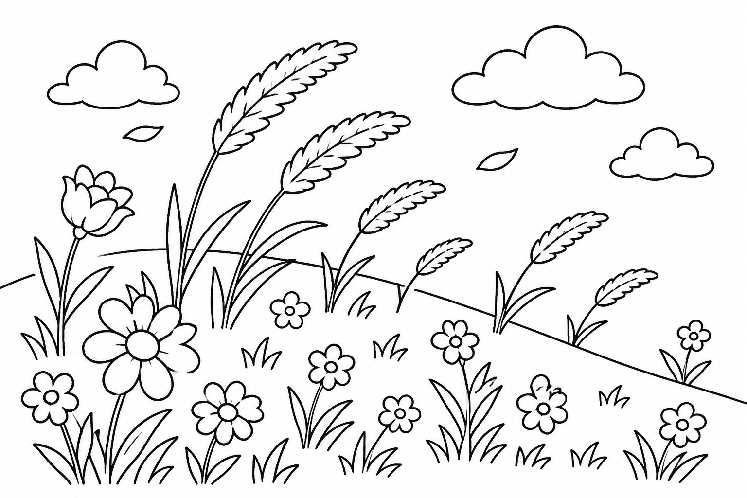 风吹花穗的小山坡