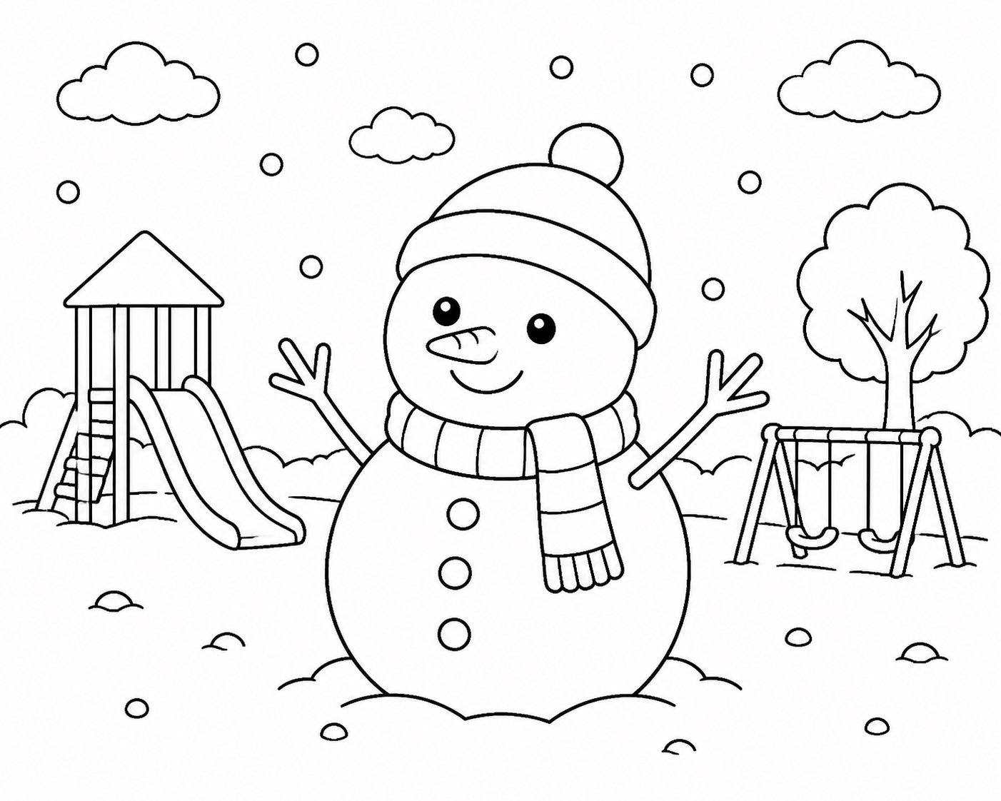 Muñeco de nieve en el patio en invierno