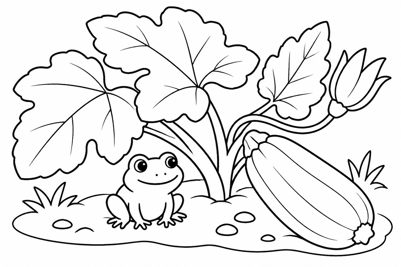 Petite grenouille sous les feuilles de courgette
