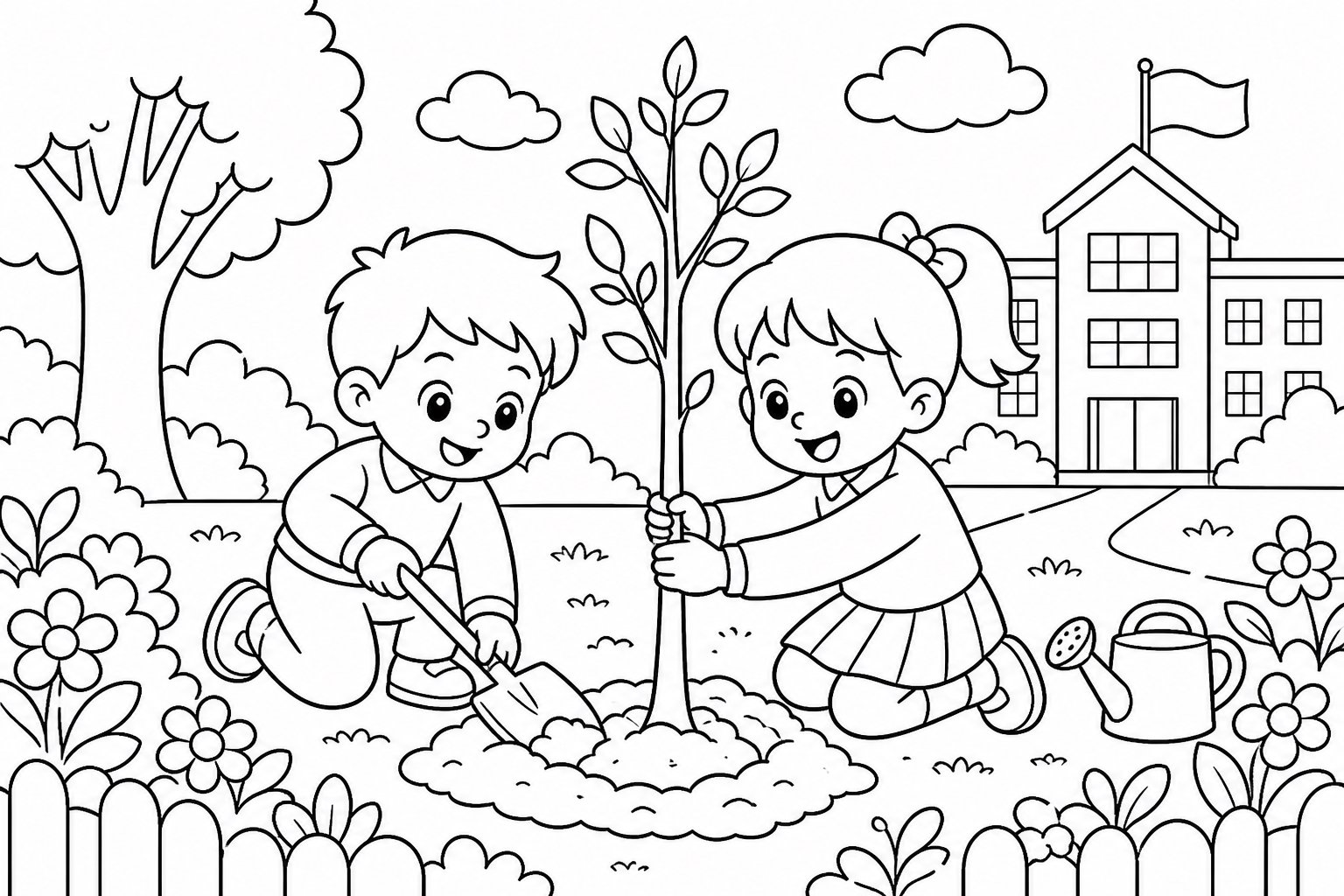 Plantar un arbolito en el jardín escolar