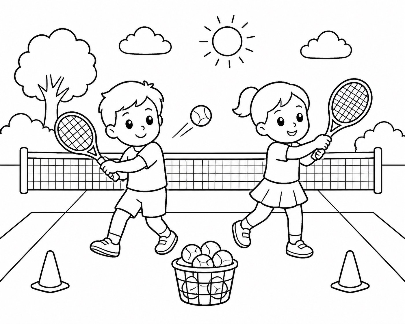 Equipo de tenis practicando los golpes