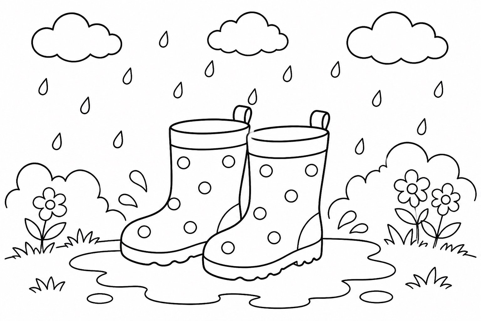 Botas de chuva sob a chuva de primavera