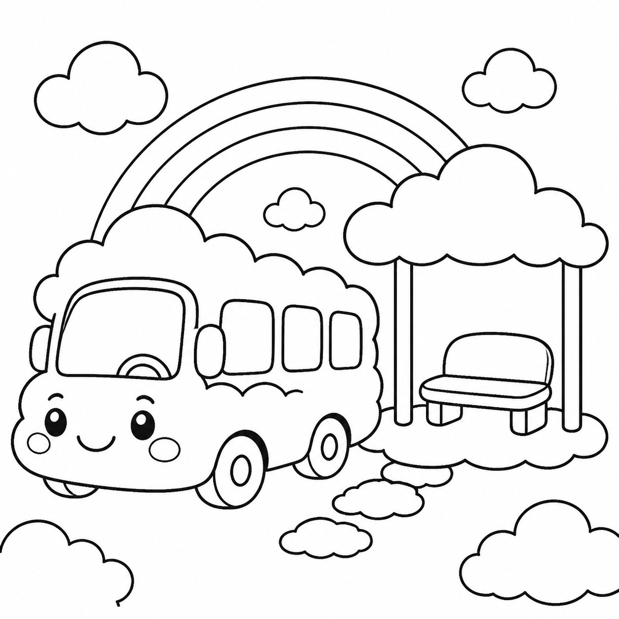 O ônibus-nuvem para na estação das nuvens coloridas