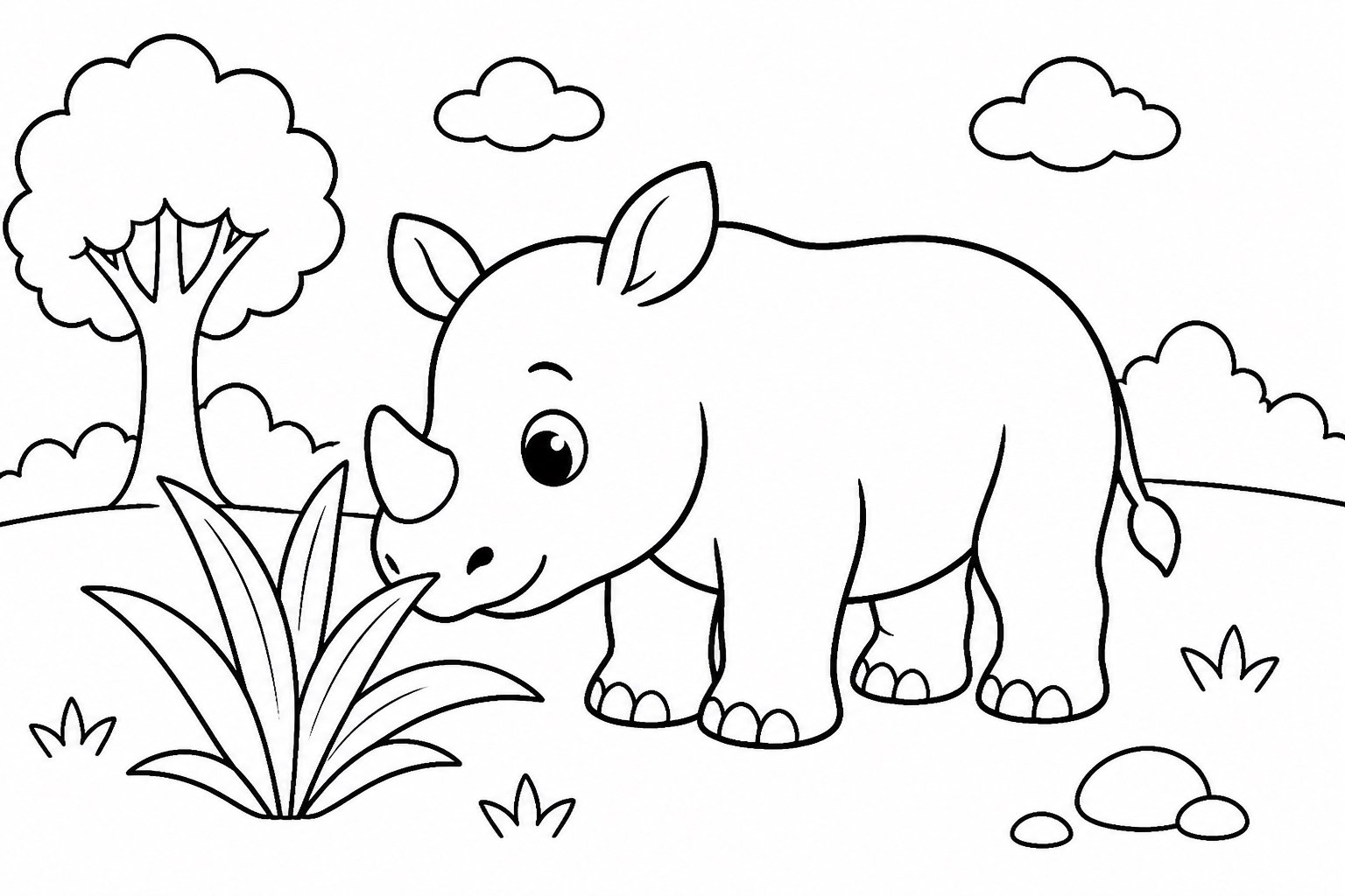 Petit rhinocéros reniflant l’herbe