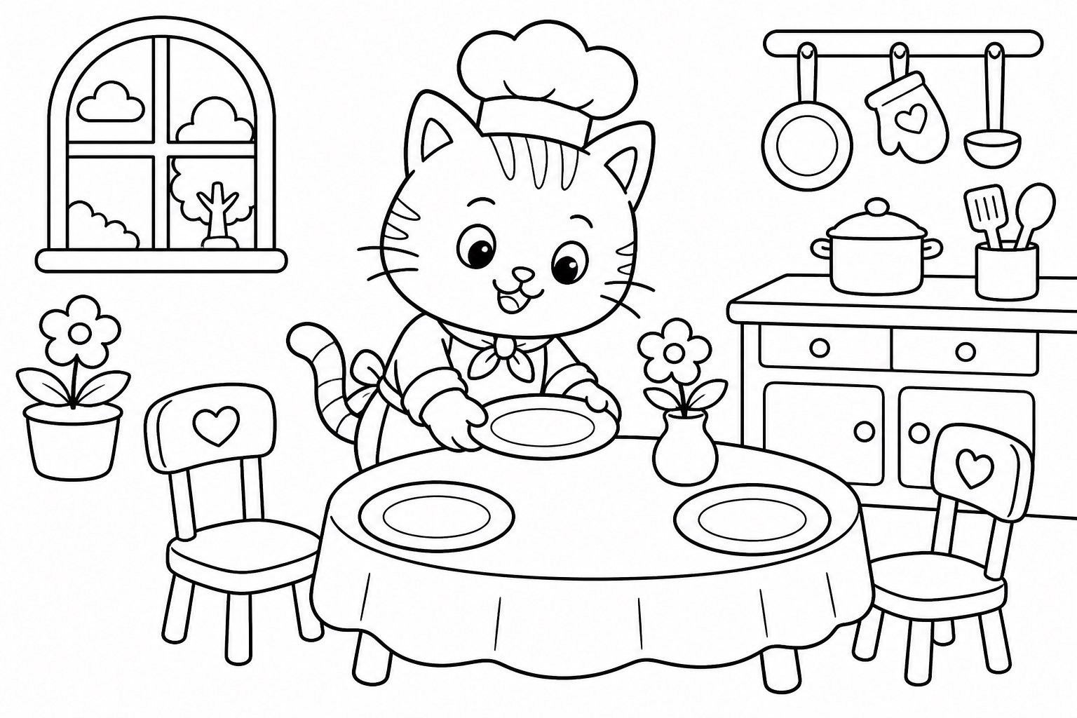 食器を並べる子猫
