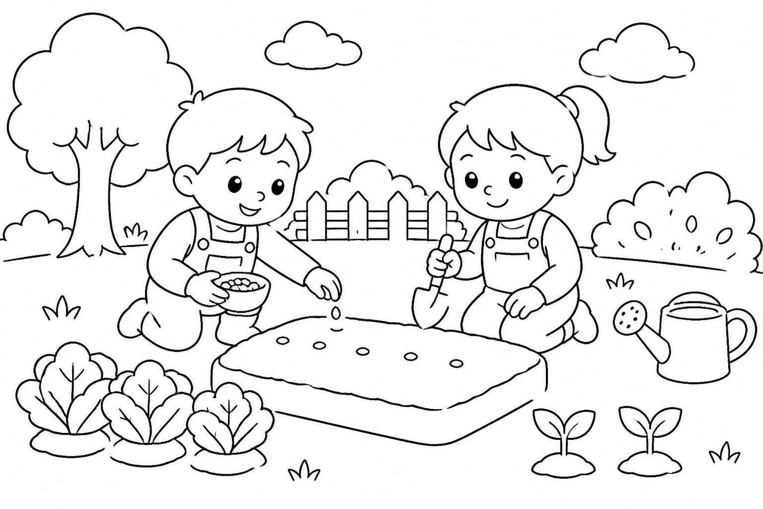 Niños sembrando semillas en el huerto