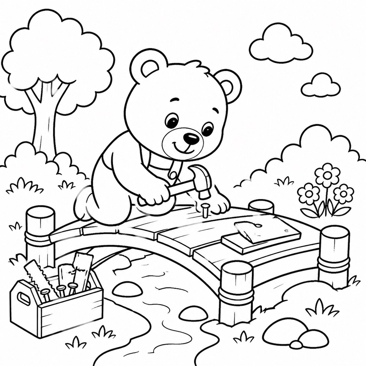 Osito reparando un puente de madera
