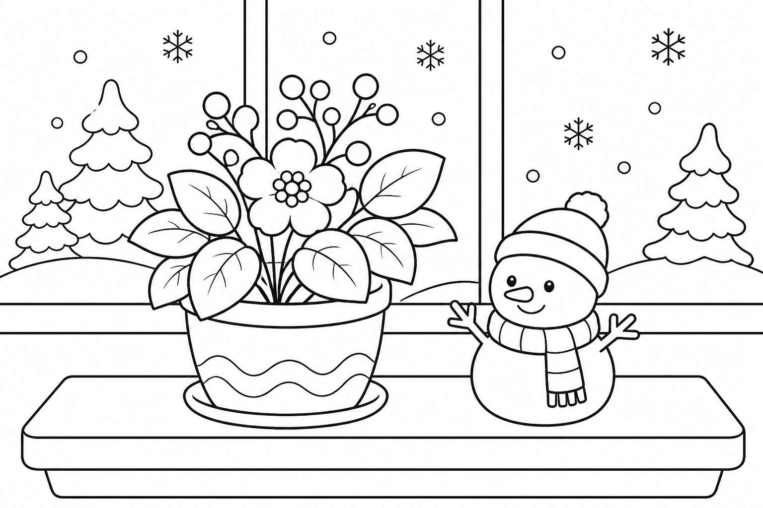 Plante hivernale en pot sur le rebord de la fenêtre