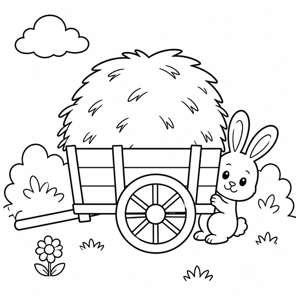 小兔躲在干草车旁