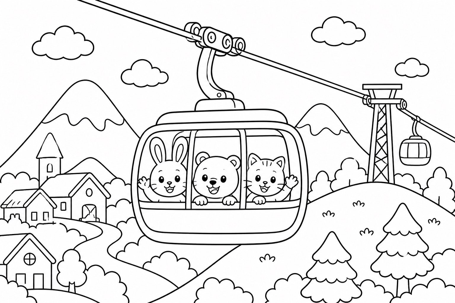 O teleférico atravessa a encosta