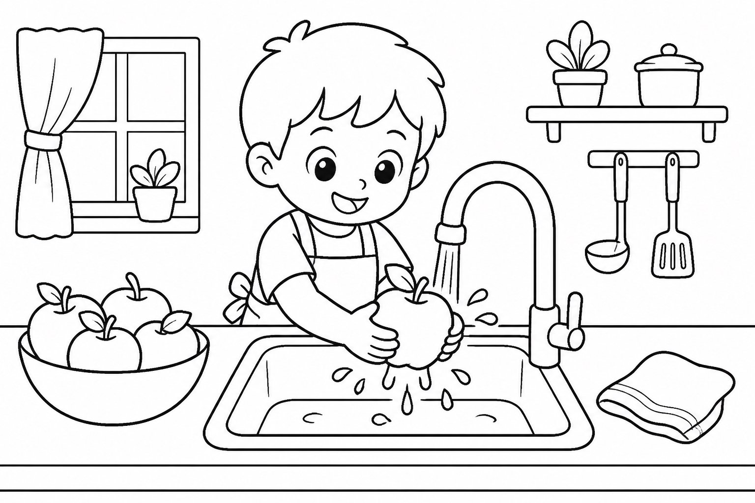 Enfants lavant des pommes