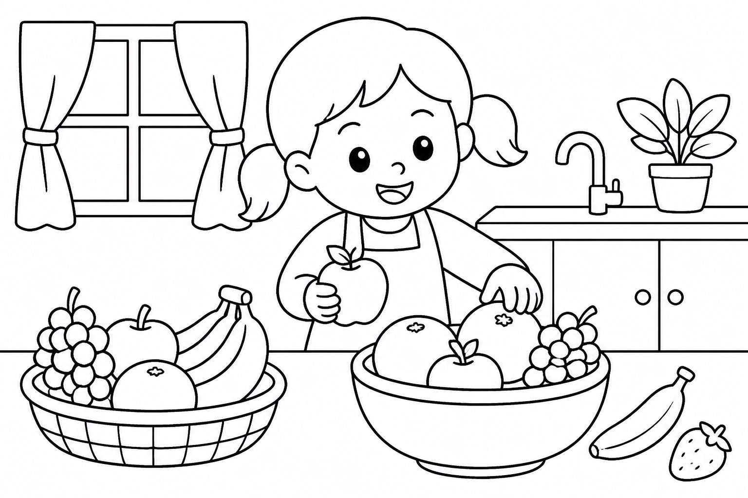 Enfants rangeant les fruits