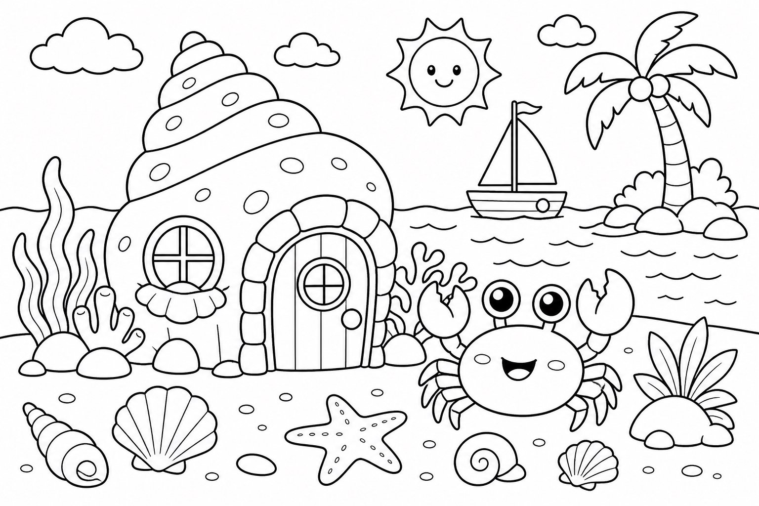 Petit crabe près de la maison en coquillages