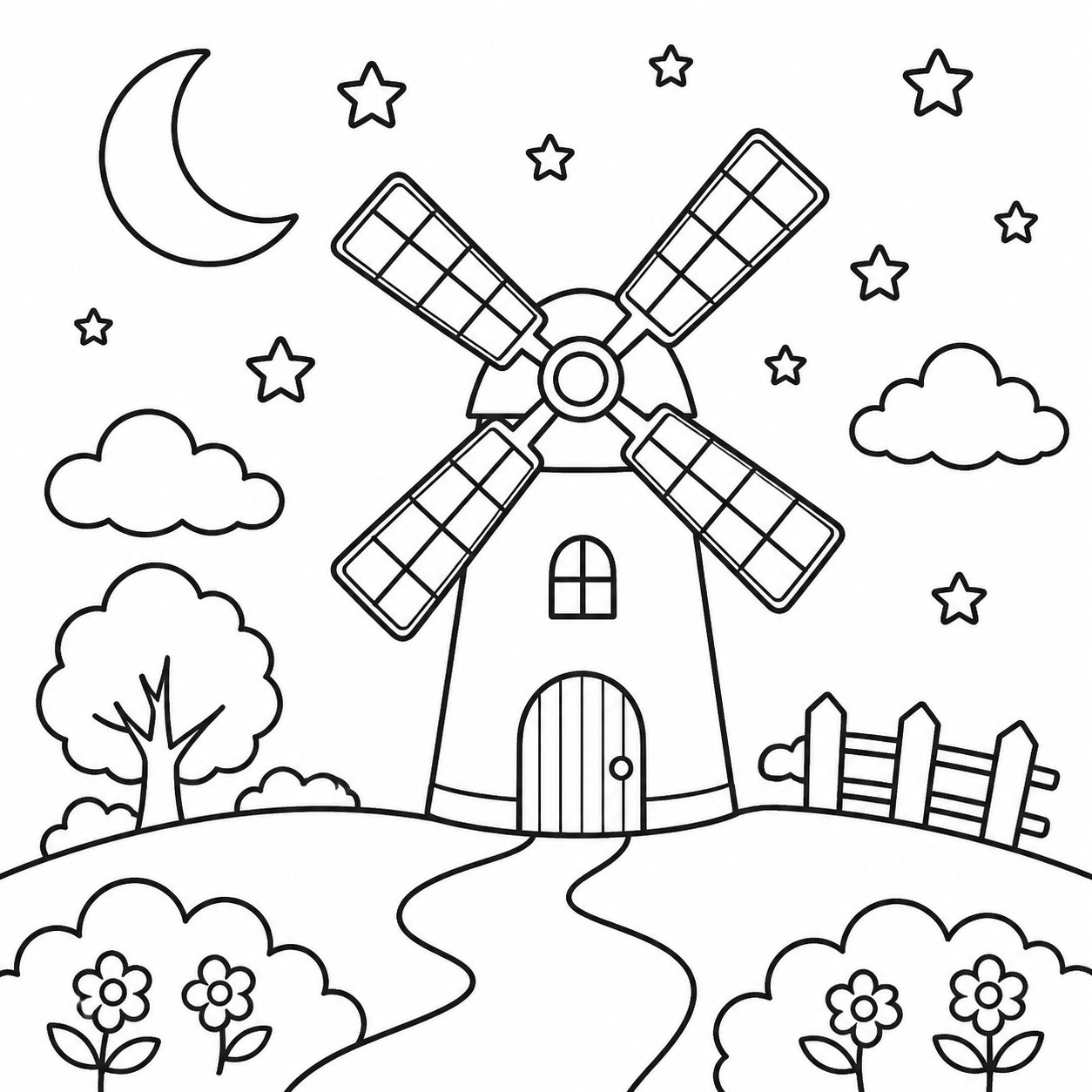 Moulin à vent sous la lumière des étoiles