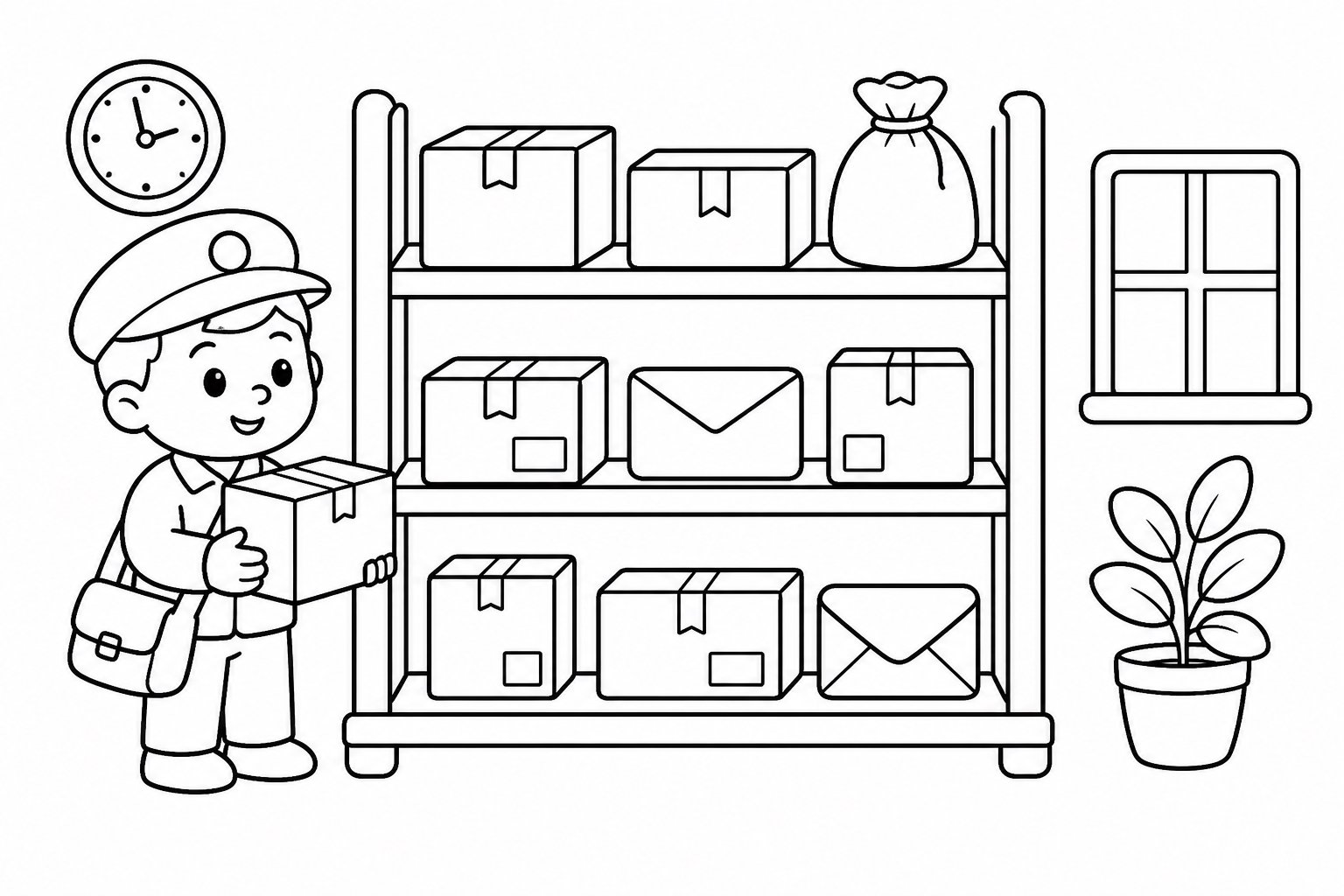Estante de encomendas em uma agência dos correios