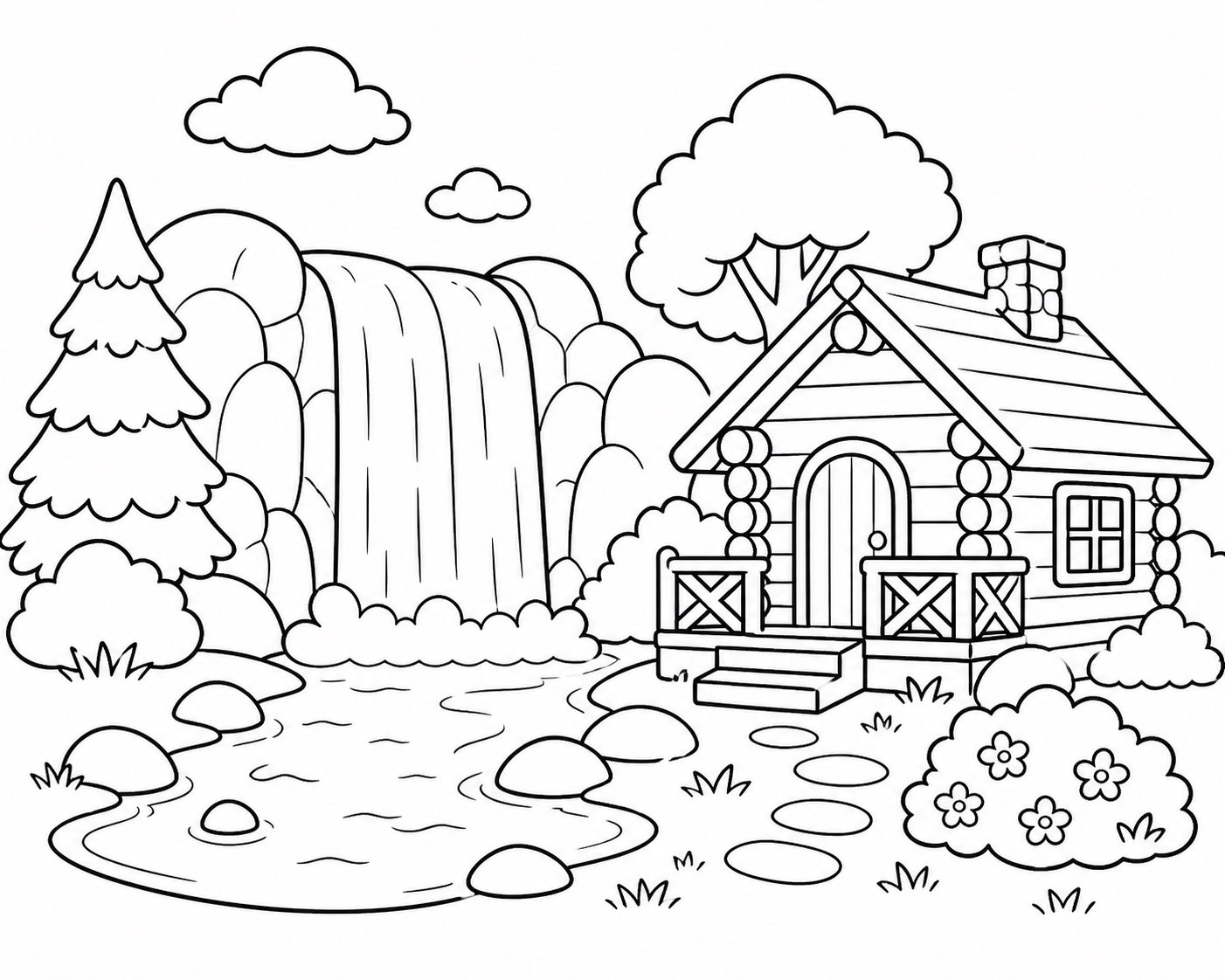 Cabane près de la cascade