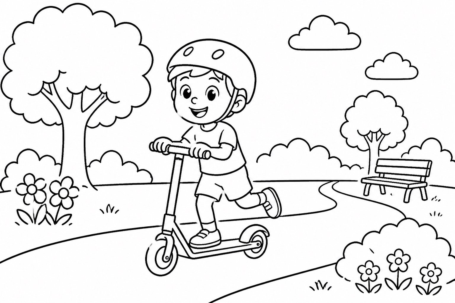キックボードで公園を通る