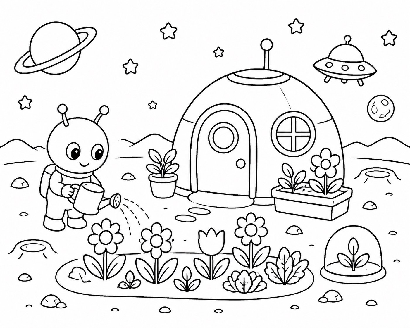 火星の小屋の前の宇宙庭園