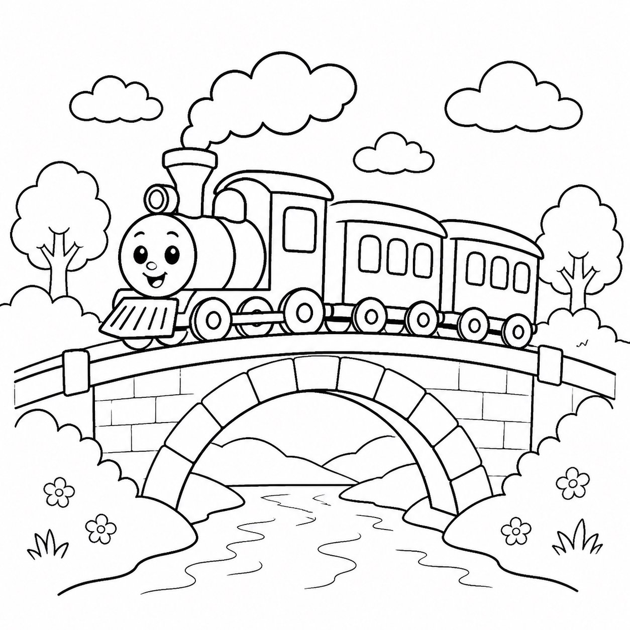 小さな橋を渡る列車