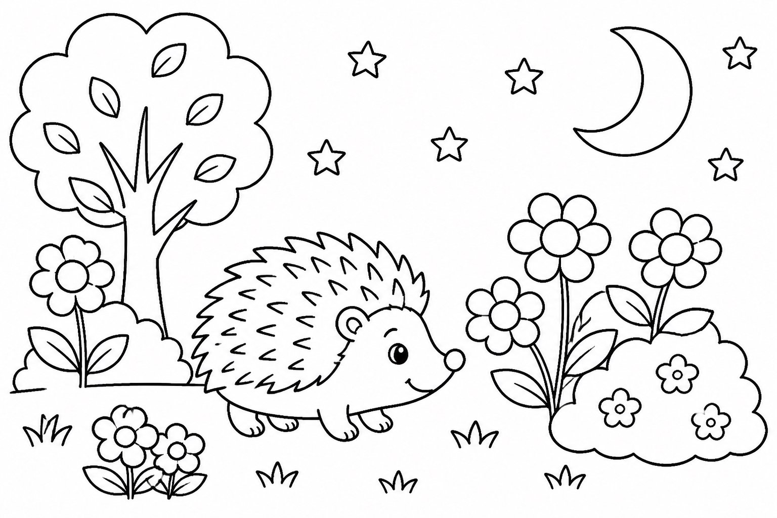 Petit hérisson dans un jardin au clair de lune