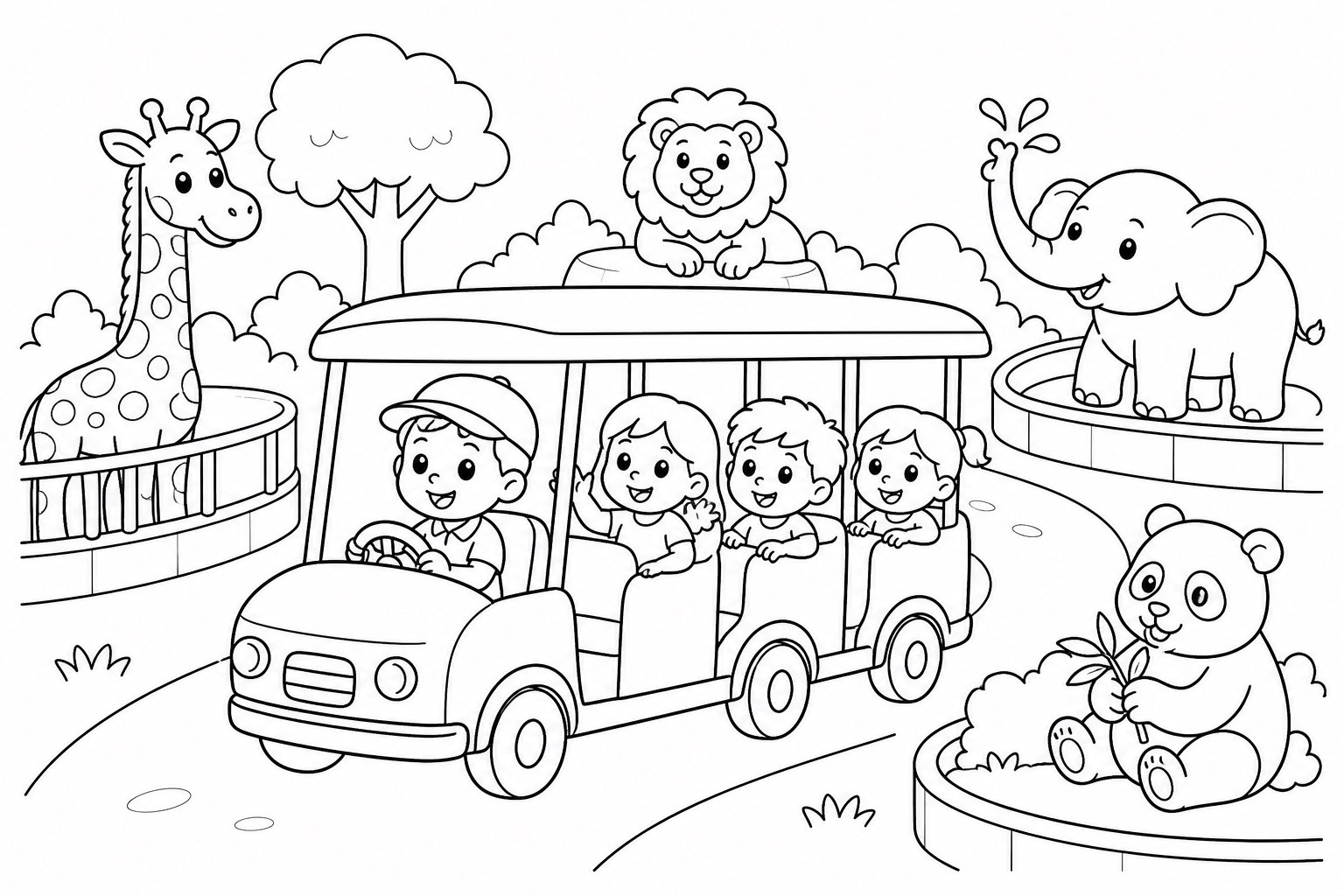 O ônibus turístico passa pelo zoológico