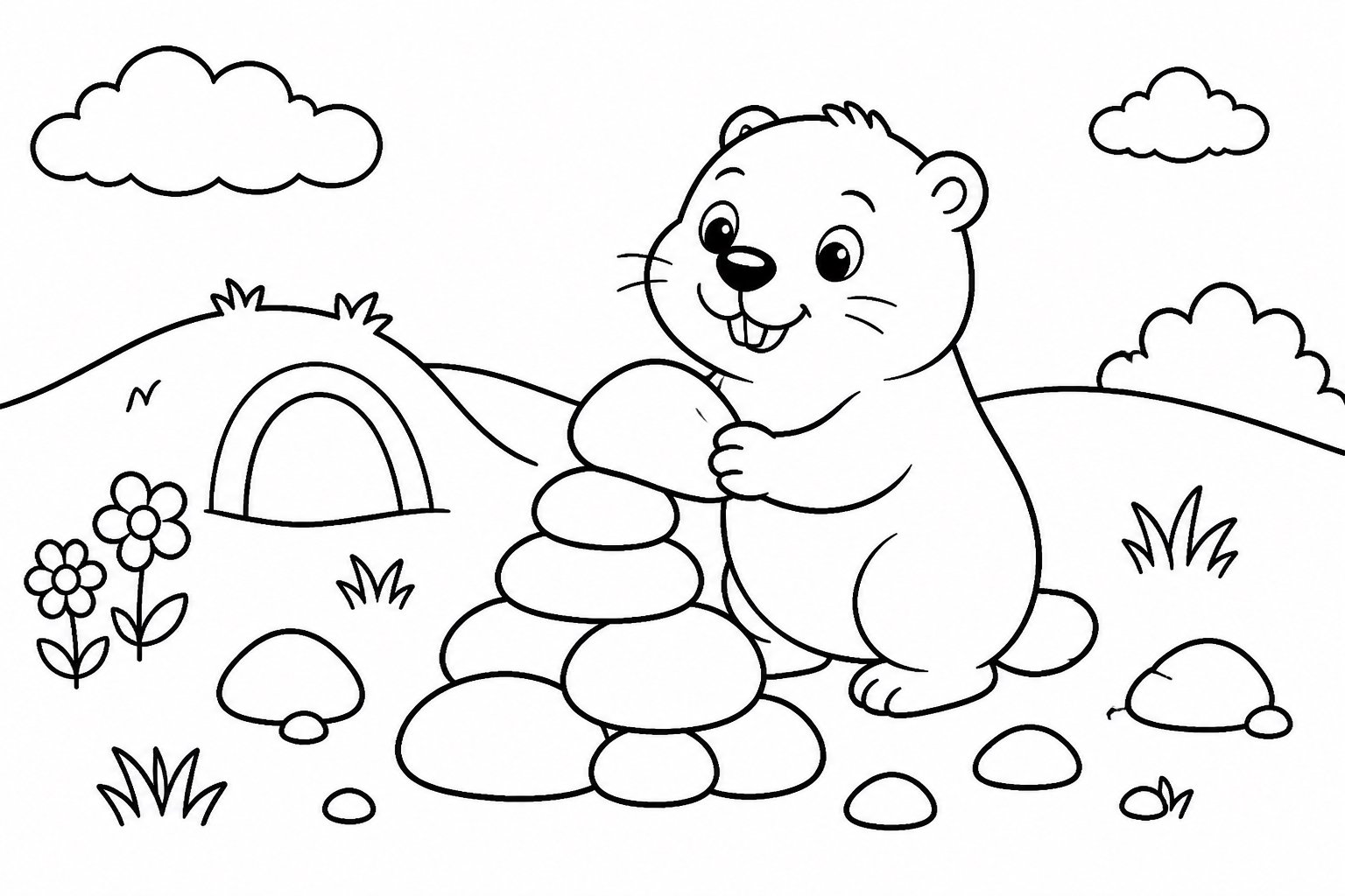 Marmota organizando uma pilha de pedras