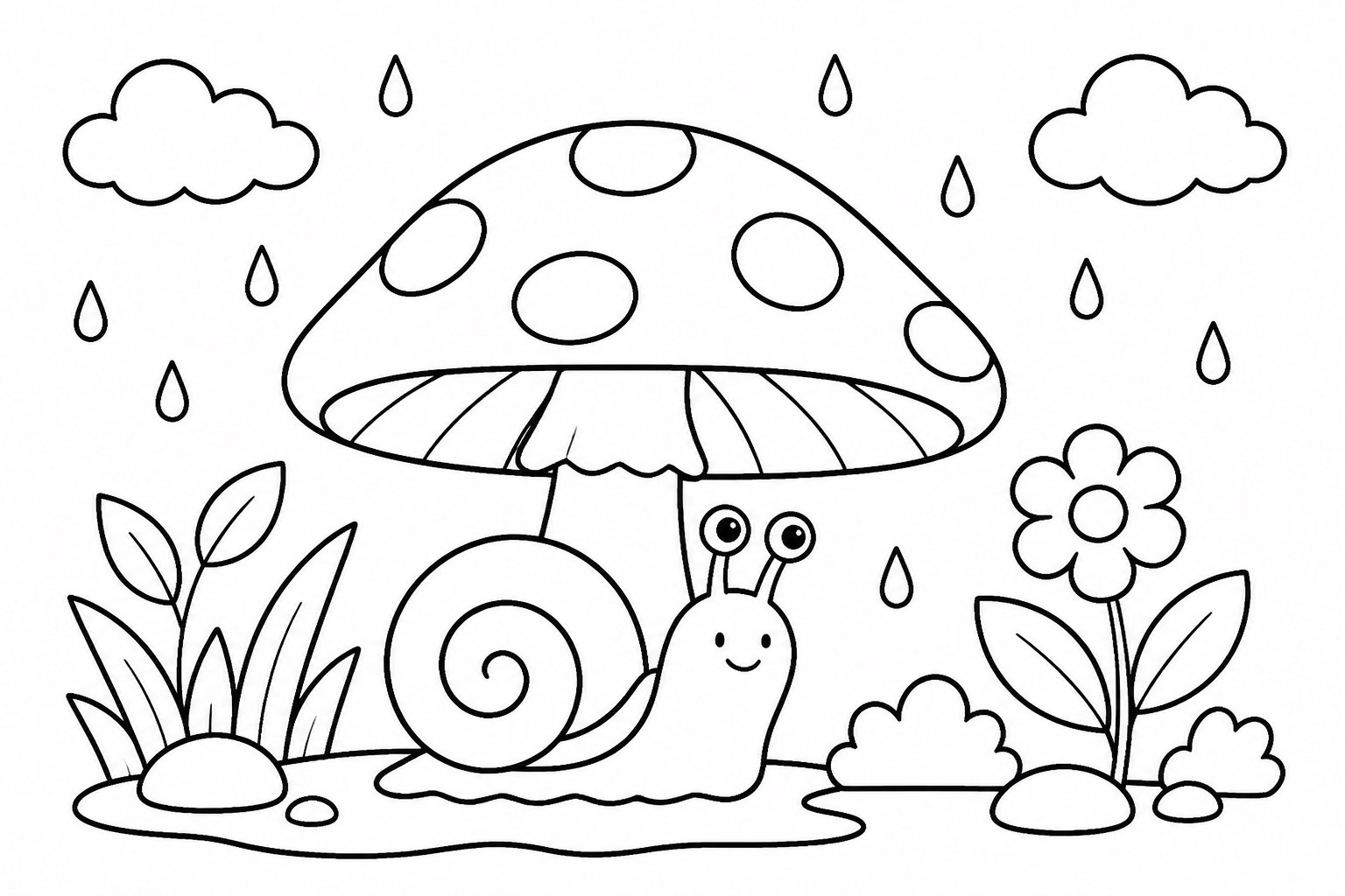 Pequeno caracol sob um guarda-chuva de cogumelo