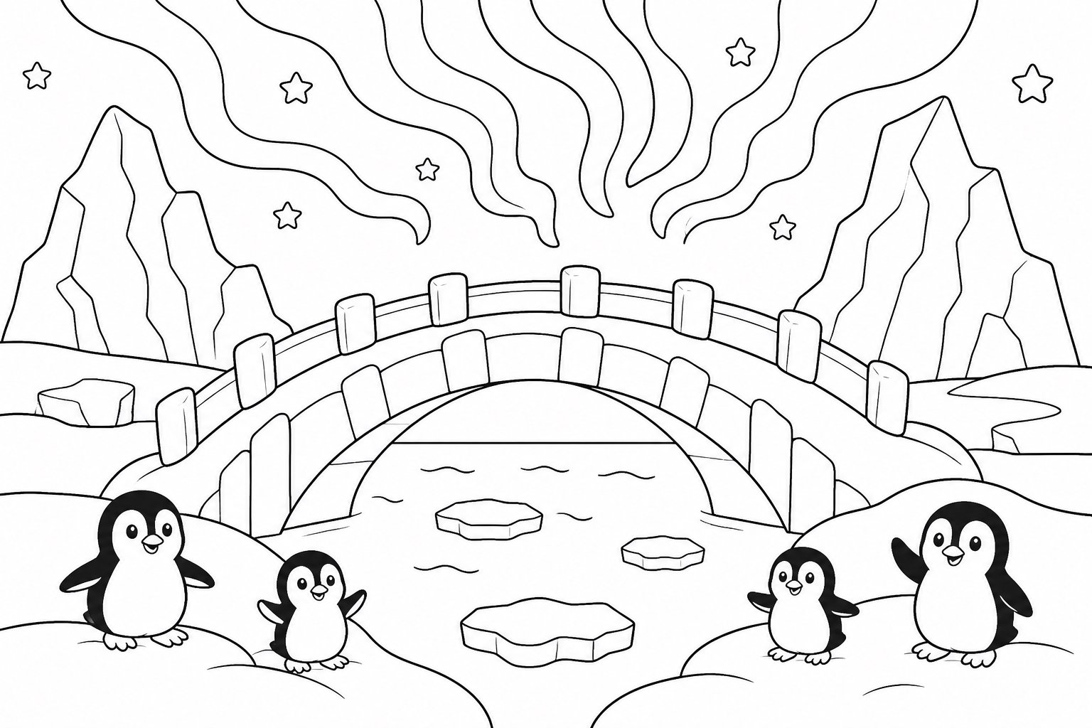 Pont de glace sous les aurores boréales